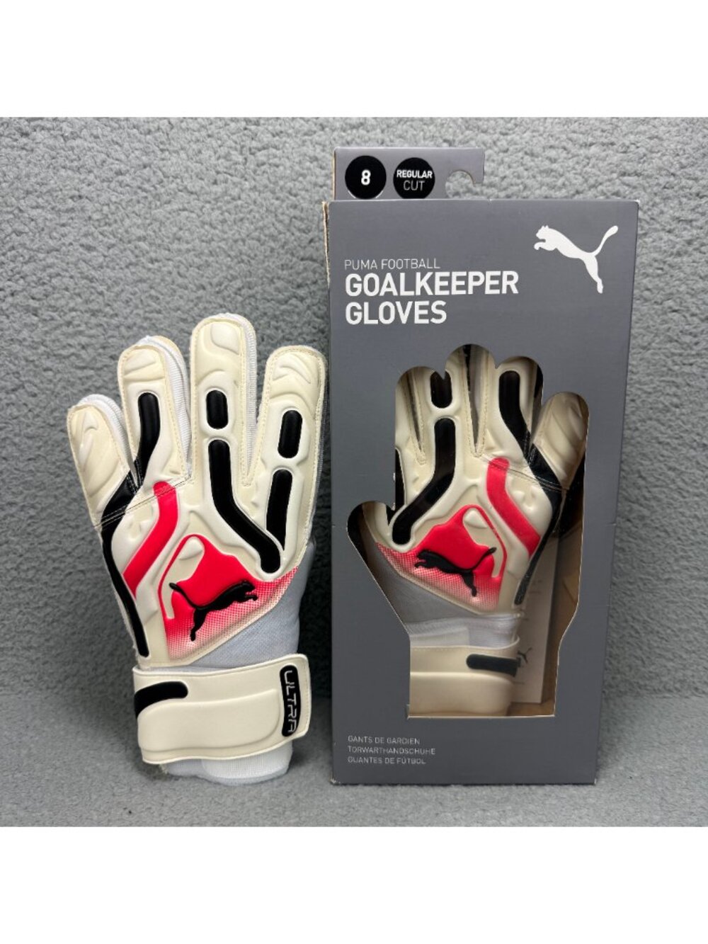 Puma Ultra PRO Protect RC Size 8 White Football Goalkeeper Gloves Soccer Goalie